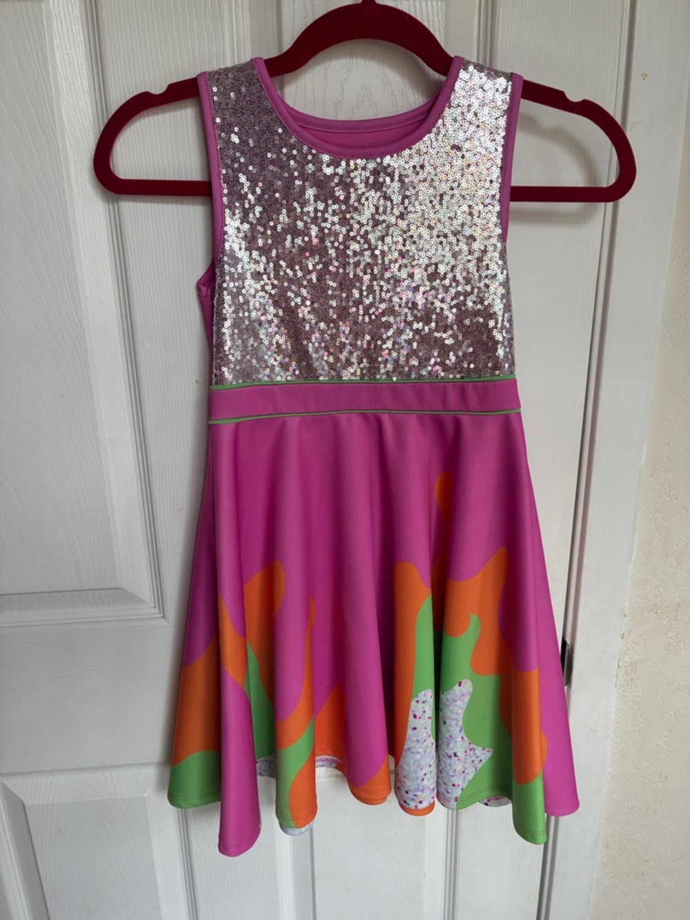 JoJo Siwa Pink Sequin Tank Dress with Orange & Green Accents